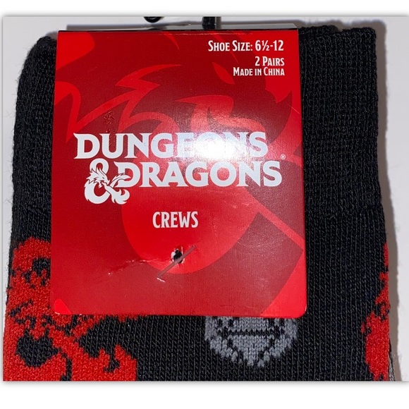 Dungeons & Dragons Crew Socks 2 Pair Men 6.5-12 Black Gray Red D&D Critical Miss - Picture 3 of 9